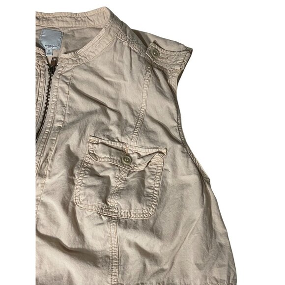 Beige Sleeveless Utility Vest With Zipper & Button Pockets Women's Size 3XL - Picture 3 of 9